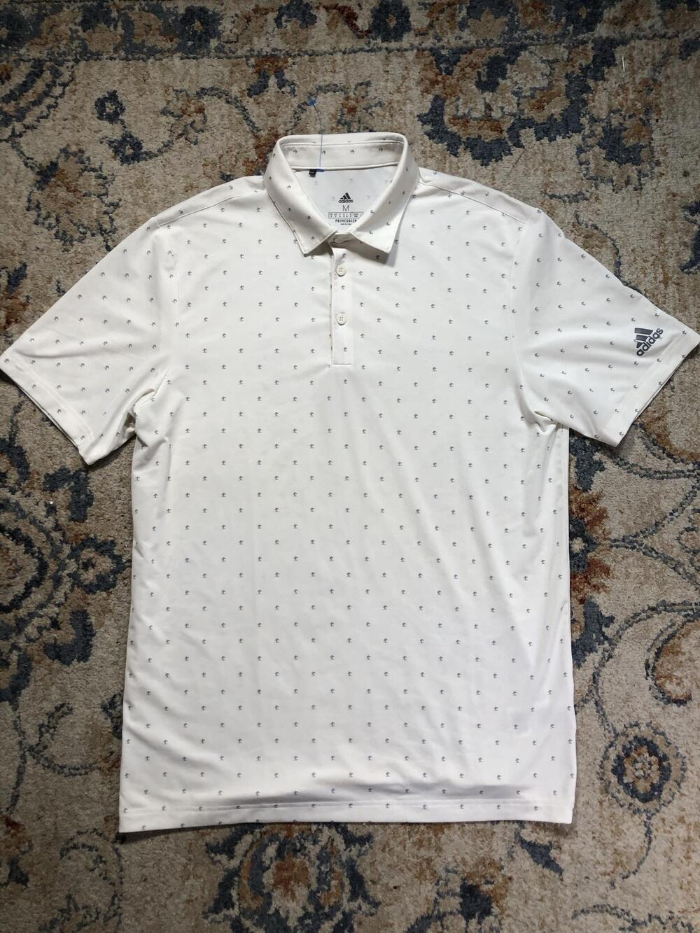 Adidas Primegreen Golf Polo Shirt Mens M White Palm Tree Print Short Sleeve